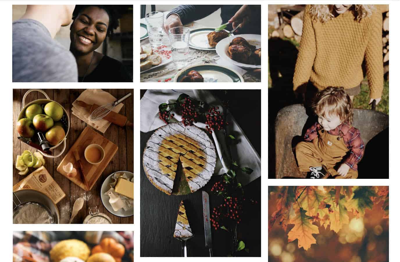 collage of fall food and happy families