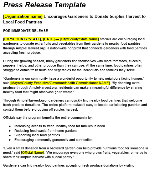 Press Release for Reaching Local Gardeners thumbnail