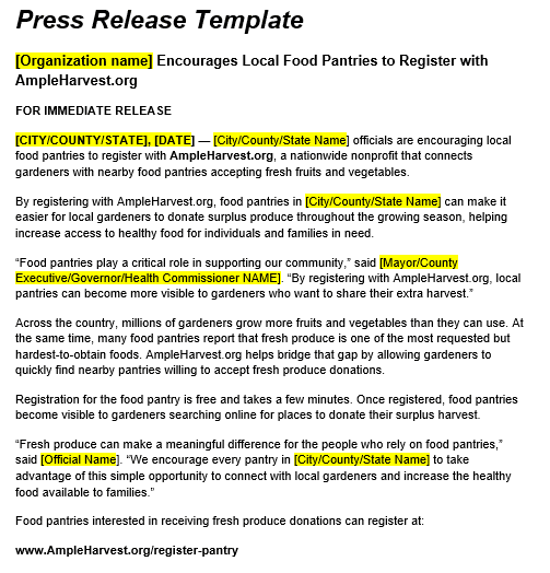 Press Release for Food Pantries thumbnail